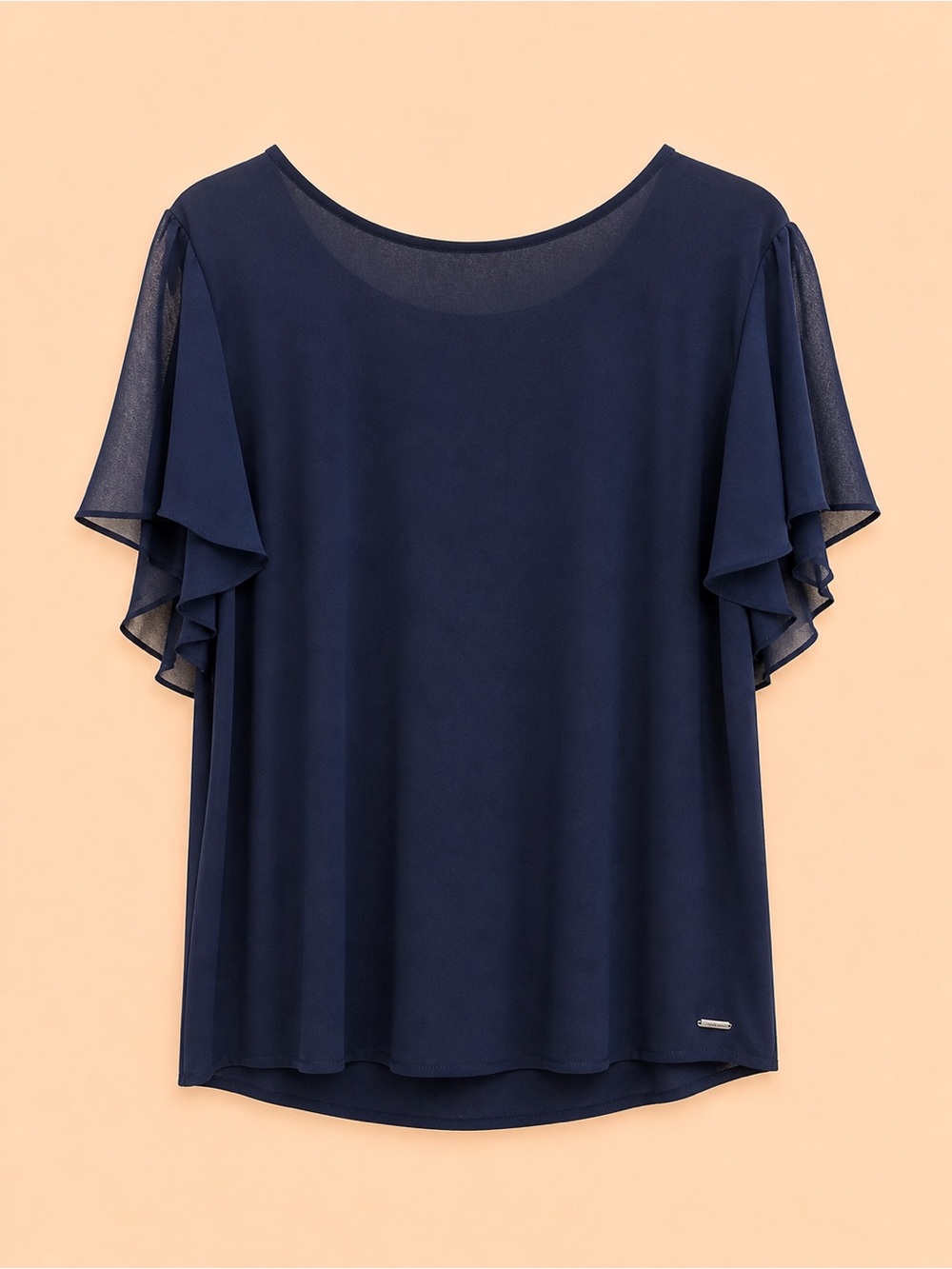 CALVIN KLEIN FLUTTER SLEEVE BLOUSE NAVY